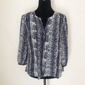 Talbots Snake Skin Print Split Neck Silk Blouse 8